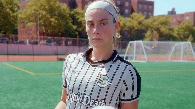 Leah Scarpelli wears the new Brooklyn FC away kit