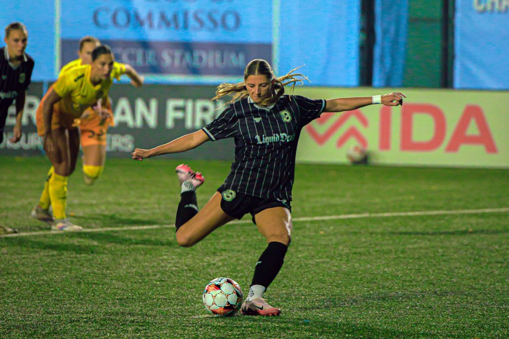 Brooklyn's leading goal scorer Jess Garziano converts on the penalty kick
